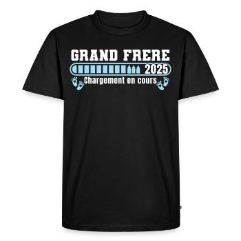 Grand Frère 2025 Cadeau Annonce Naissance 2025 - T-shirt Premium bio Homme - noir - Devant - Nico (187cm)