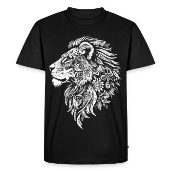 Tête de lion puissante avec une dynamique florale - T-shirt Premium bio Homme - noir - Devant - Nico (187cm)