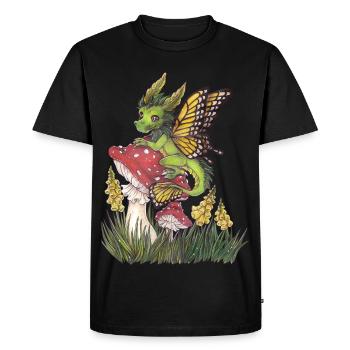 Dragon de la forêt sur champignon papillon mignon - T-shirt Premium bio Homme - noir - Devant - Nico (187cm)