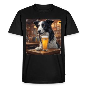 Border Collie Sheepdog Enjoying a Beer - Men's Premium Organic T-Shirt - black - Front - Nico (187cm)