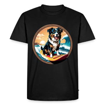 Chien de berger australien surfant - T-shirt Premium bio Homme - noir - Devant - Nico (187cm)