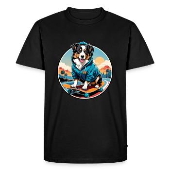 Chien de berger australien faisant du skateboard dans un sweat à capuche - T-shirt Premium bio Homme - noir - Devant - Nico (187cm)