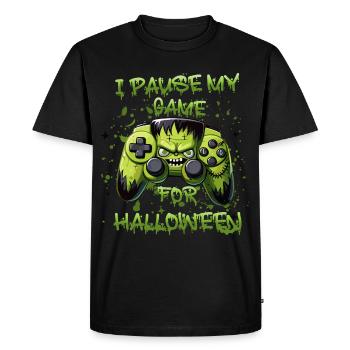 Halloween citrouille manette de jeu Gamer Zombie - T-shirt Premium bio Homme - noir - Devant - Nico (187cm)