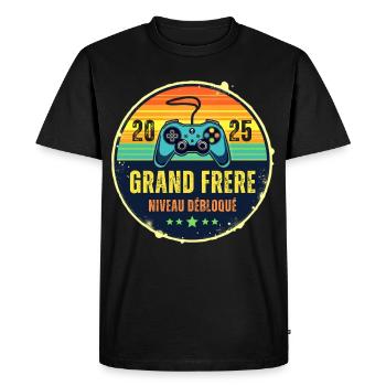 Grand Frère 2025 Annonce Naissance Geek Gamer - T-shirt Premium bio Homme - noir - Devant - Nico (187cm)