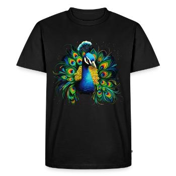 Peacock Feather Exotic Colorful Colorful Art - Men's Premium Organic T-Shirt - black - Front - Nico (187cm)