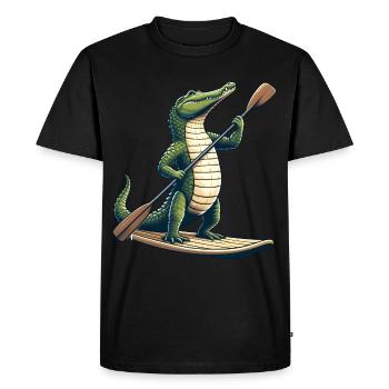 Crocodile on stand-up paddle - Men's Premium Organic T-Shirt - black - Front - Nico (187cm)