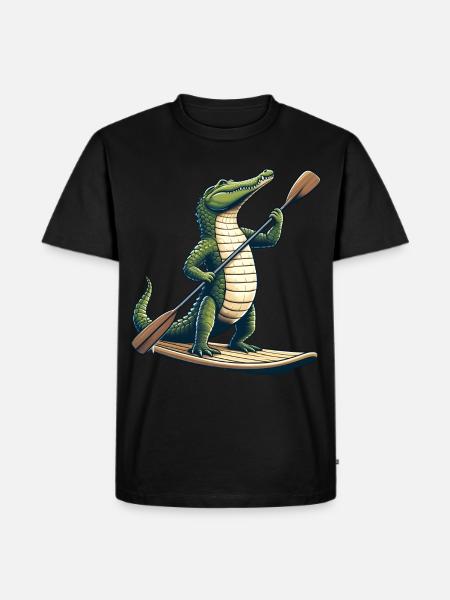 Crocodile on stand-up paddle - Men's Premium Organic T-Shirt - black