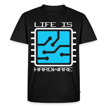 LA VIE EST MATÉRIELLE #lovely toons - T-shirt Premium bio Homme - noir - Devant - Nico (187cm)