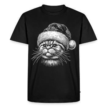 Christmas Cat Cat With Santa Hat - Men's Premium Organic T-Shirt - black - Front - Nico (187cm)