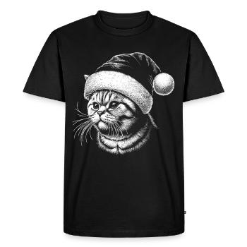 Drôle de chat avec chapeau de Noël - T-shirt Premium bio Homme - noir - Devant - Nico (187cm)