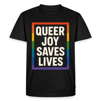 Queer Pride Queer Joy Lgbtq+ Affirmation Trans - Men's Premium Organic T-Shirt - black - Front - Nico (187cm)
