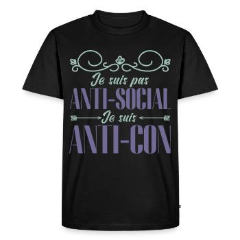 je ne suis pas anti sociale je suis anti-idiot - T-shirt Premium bio Homme - noir - Devant - Nico (187cm)