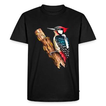 Pic aquarelle sur un arbre - T-shirt Premium bio Homme - noir - Devant - Nico (187cm)