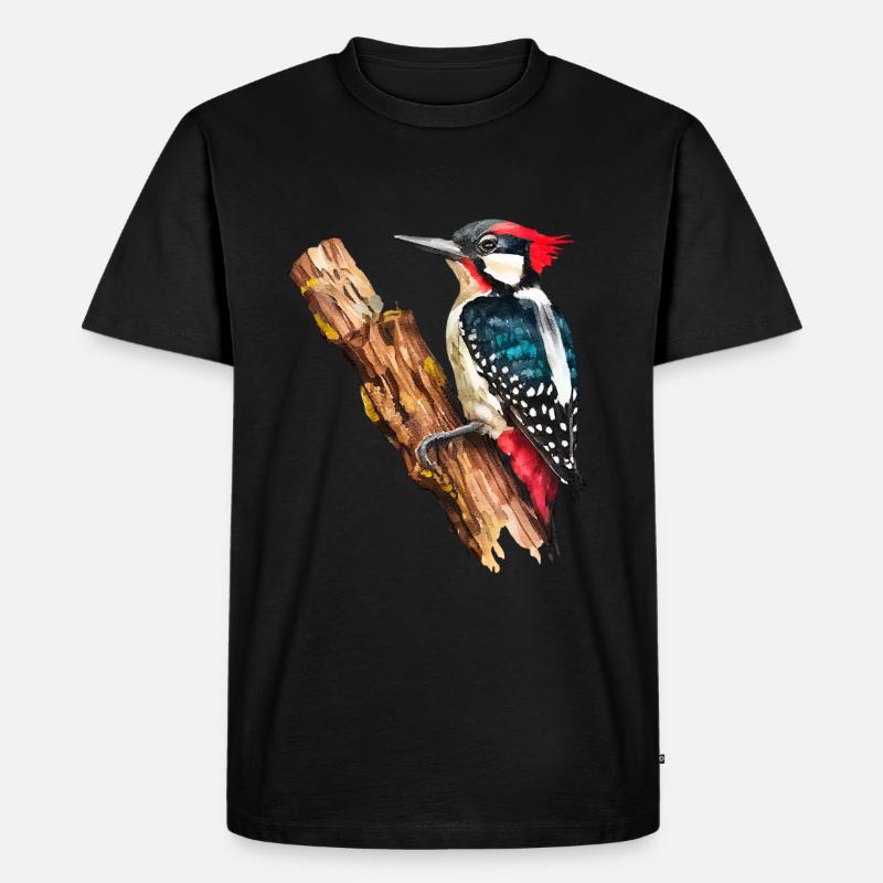 Aquarellspecht auf einem Baum - Männer Premium Bio T-Shirt - Schwarz
