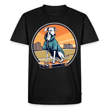 Cool Whippet on a Skateboard Wearing a Hoodie - Men's Premium Organic T-Shirt - black - Front - Nico (187cm)