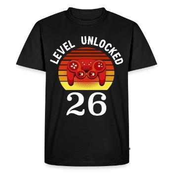 Niveau 26 débloqué 26 Anniversaire 26 ans - T-shirt Premium bio Homme - noir - Devant - Nico (187cm)