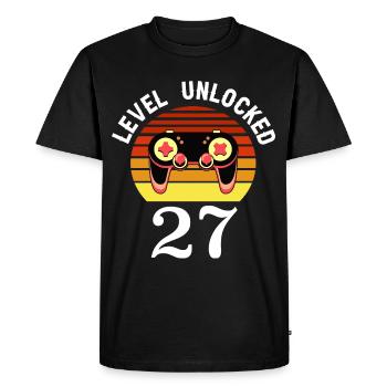 Niveau 27 débloqué 27 Anniversaire 27 ans - T-shirt Premium bio Homme - noir - Devant - Nico (187cm)