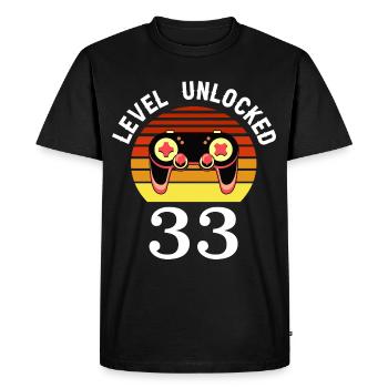 Niveau 33 débloqué 33 Anniversaire 33 ans - T-shirt Premium bio Homme - noir - Devant - Nico (187cm)