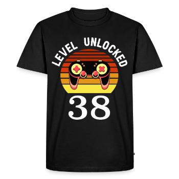 Niveau 38 débloqué 38 Anniversaire 38 ans - T-shirt Premium bio Homme - noir - Devant - Nico (187cm)