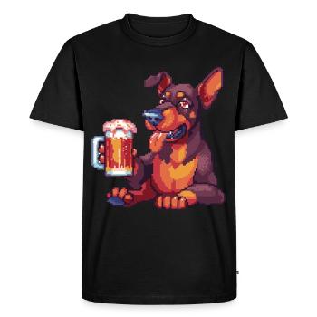 Doberman Dog Pixel Beer - Men's Premium Organic T-Shirt - black - Front - Nico (187cm)