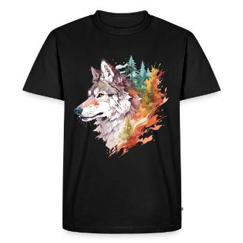 Wolf Wolf's Head Nature Wilderness Adventure Forest Art - Men's Premium Organic T-Shirt - black - Front - Nico (187cm)