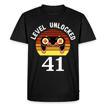 Niveau 41 débloqué 41 Anniversaire 41 ans - T-shirt Premium bio Homme - noir - Devant - Nico (187cm)