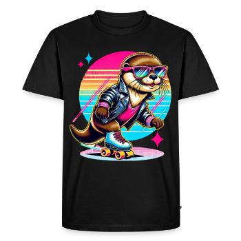 Patinoire à roulettes rétro Loutre avec lunettes de soleil - T-shirt Premium bio Homme - noir - Devant - Nico (187cm)