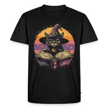Cute Cat Witch Halloween - Men's Premium Organic T-Shirt - black - Front - Nico (187cm)