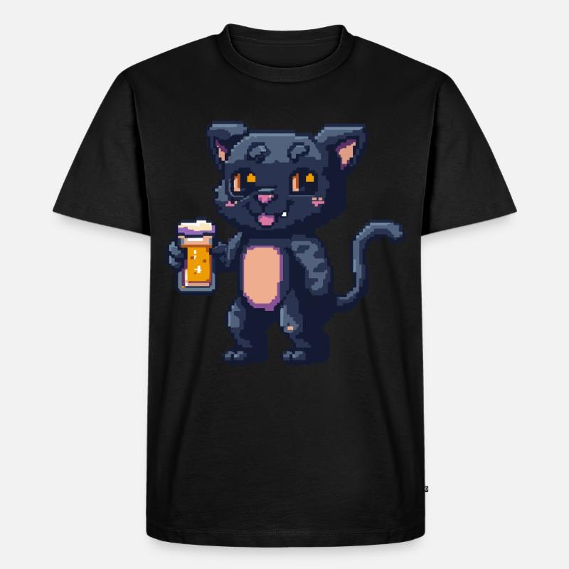 Panther Pixel Bier - Männer Premium Bio T-Shirt - Schwarz
