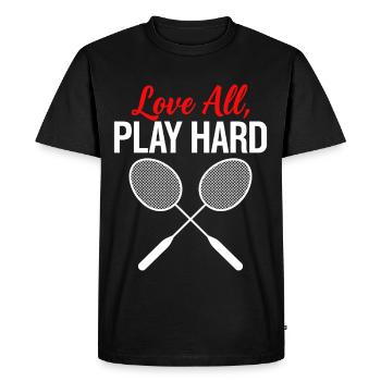 Love All Play Hard Badminton - T-shirt Premium bio Homme - noir - Devant - Nico (187cm)