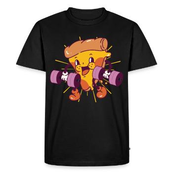 Pizza Musculation Squat Fitness Pizza kawaii - T-shirt Premium bio Homme - noir - Devant - Nico (187cm)