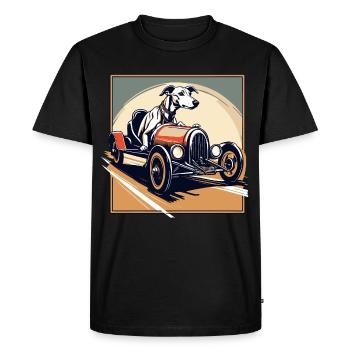 Whippet Greyhound Driving a Vintage Racing car - Men's Premium Organic T-Shirt - black - Front - Nico (187cm)
