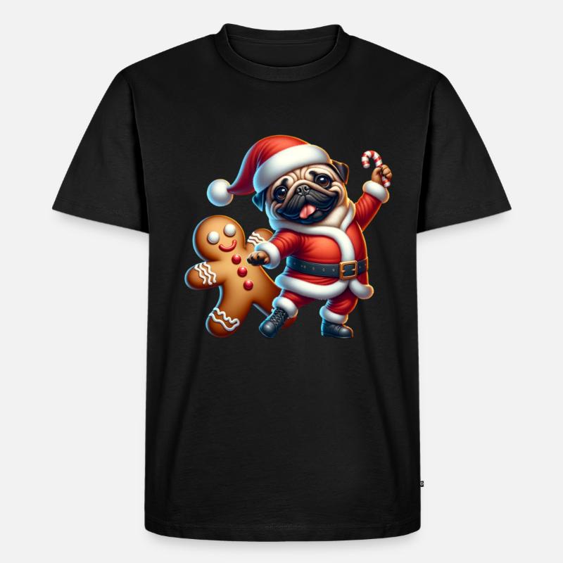Mops Weihnachtsmann Lebkuchen - Männer Premium Bio T-Shirt - Schwarz