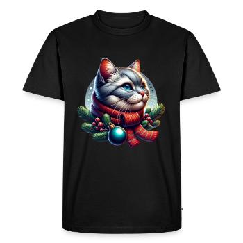Cat Xmas Winter - Men's Premium Organic T-Shirt - black - Front - Nico (187cm)