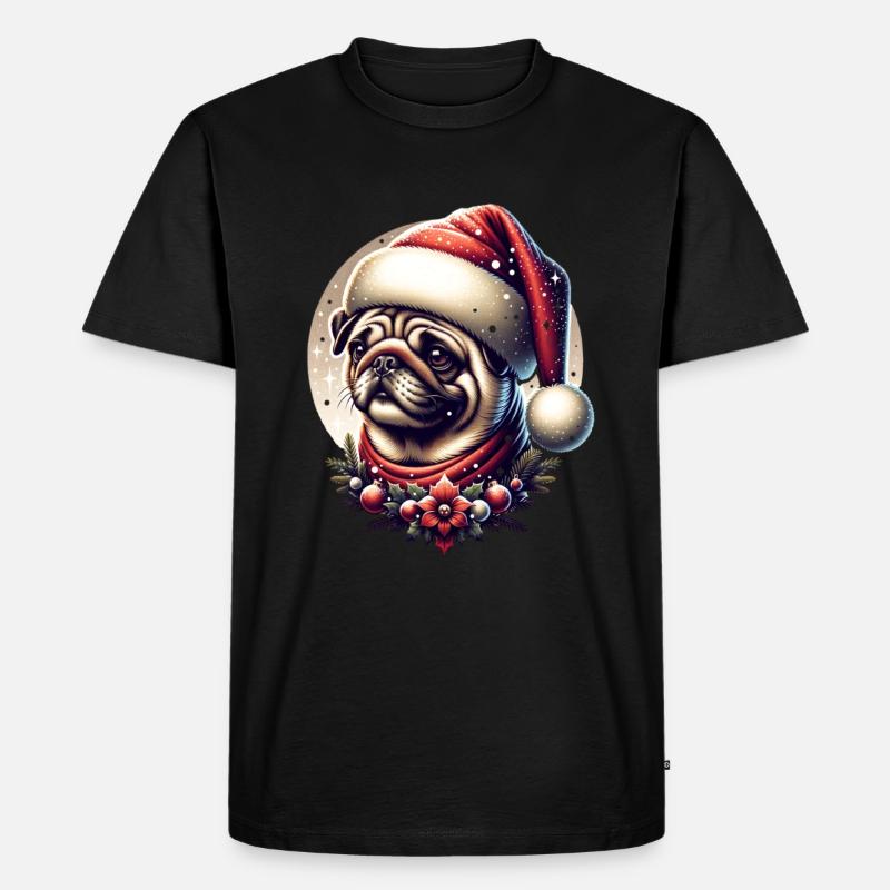 Weihnachts Mops Schneefall - Männer Premium Bio T-Shirt - Schwarz