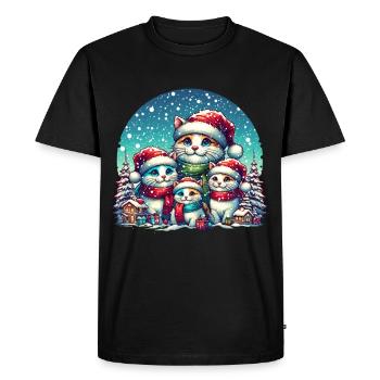 Chats, Famille, Doux, Noël, Neige - T-shirt Premium bio Homme - noir - Devant - Nico (187cm)