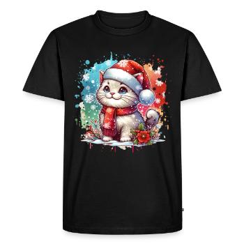Chat Noël Mignon Père Noël Noël Xmax - T-shirt Premium bio Homme - noir - Devant - Nico (187cm)