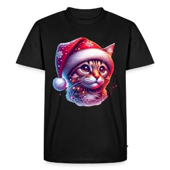 Chapeau de Noël mignon chat de Noël - T-shirt Premium bio Homme - noir - Devant - Nico (187cm)
