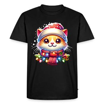 Cat Christmas Xmas Christmas - Men's Premium Organic T-Shirt - black - Front - Nico (187cm)