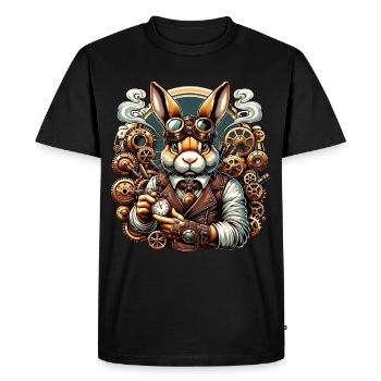 Steampunk bunny with gears and clock - Men's Premium Organic T-Shirt - black - Front - Nico (187cm)
