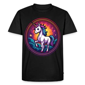 Unicorn with Sunset Sky – Fantasy Magic Animal Art - Men's Premium Organic T-Shirt - black - Front - Nico (187cm)