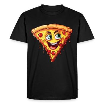 Pizza Pizza Slice Face Laughs Pizzeria Funny - Men's Premium Organic T-Shirt - black - Front - Nico (187cm)