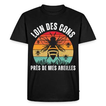 Loin des cons près de mes abeilles apiculteur - T-shirt Premium bio Homme - noir - Devant - Nico (187cm)