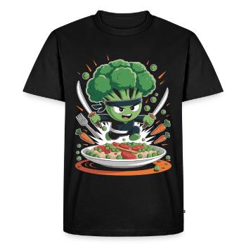 Broccoli Ninja Attack - Drôle de guerrier végétal - T-shirt Premium bio Homme - noir - Devant - Nico (187cm)