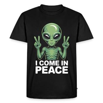 Alien with peace sign - Men's Premium Organic T-Shirt - black - Front - Nico (187cm)