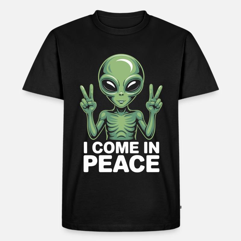 Alien mit Friedenszeichen - Männer Premium Bio T-Shirt - Schwarz