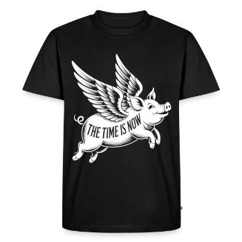 Cochon volant, message clair - T-shirt Premium bio Homme - noir - Devant - Nico (187cm)