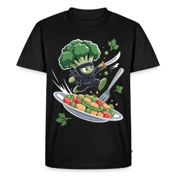 Broccoli Ninja in action - Men's Premium Organic T-Shirt - black - Front - Nico (187cm)