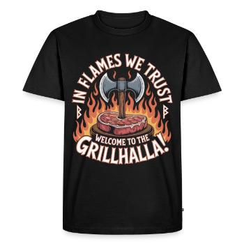 Barbecue - Welcome to Grillhalla - Men's Premium Organic T-Shirt - black - Front - Nico (187cm)