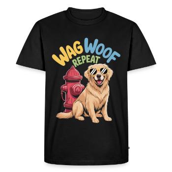 Wag Woof Repeat Shirt - Dog with Sunglasses - Men's Premium Organic T-Shirt - black - Front - Nico (187cm)